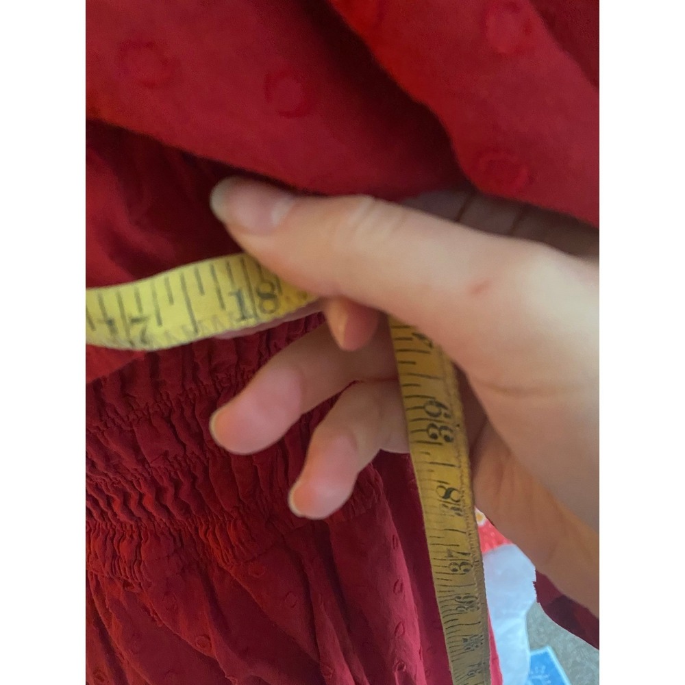 Milkmaid Smocked Puff Sleeve Red Maxi Dress Small Cottage Boho Romantic Prairie - Picture 7 of 8
